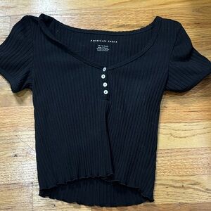 American Eagle Outfitters Black Ribbed Blouse